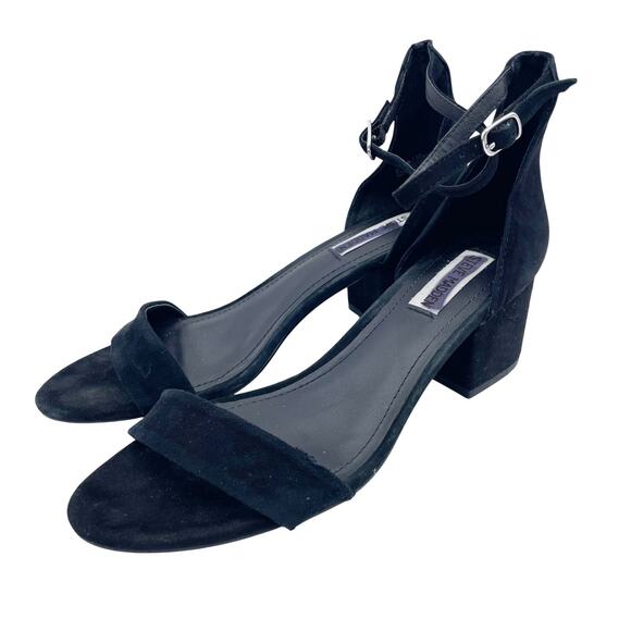 Steve Madden Womens Irenee Black Suede Ankle Strap Block Heel Dress Sandals 8.5M - Picture 1 of 7